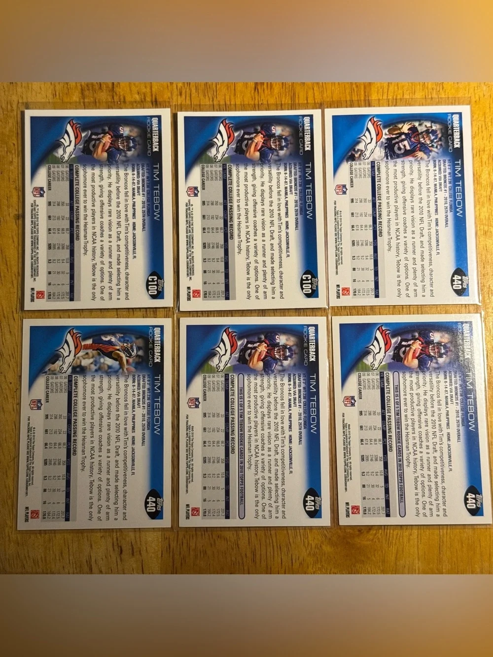 Tim Tebow Rookie Cards Topps Chrome (lot of 6)